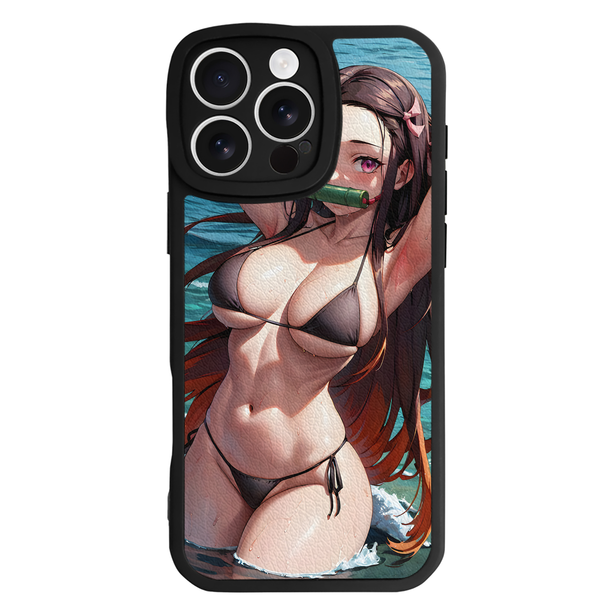 （画像用） 鬼滅の刃（きめつのやいば）竈門 禰󠄀豆子／かまど ねずこ Kamado Nezuko 【iPhone 16シリーズ対応】シリコンスマホケース（レザー調） 材質：シリコン